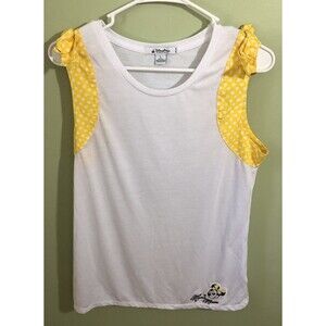 Disney Parks Women's Minnie Mouse White Tank Top Bows on Sleeves Large